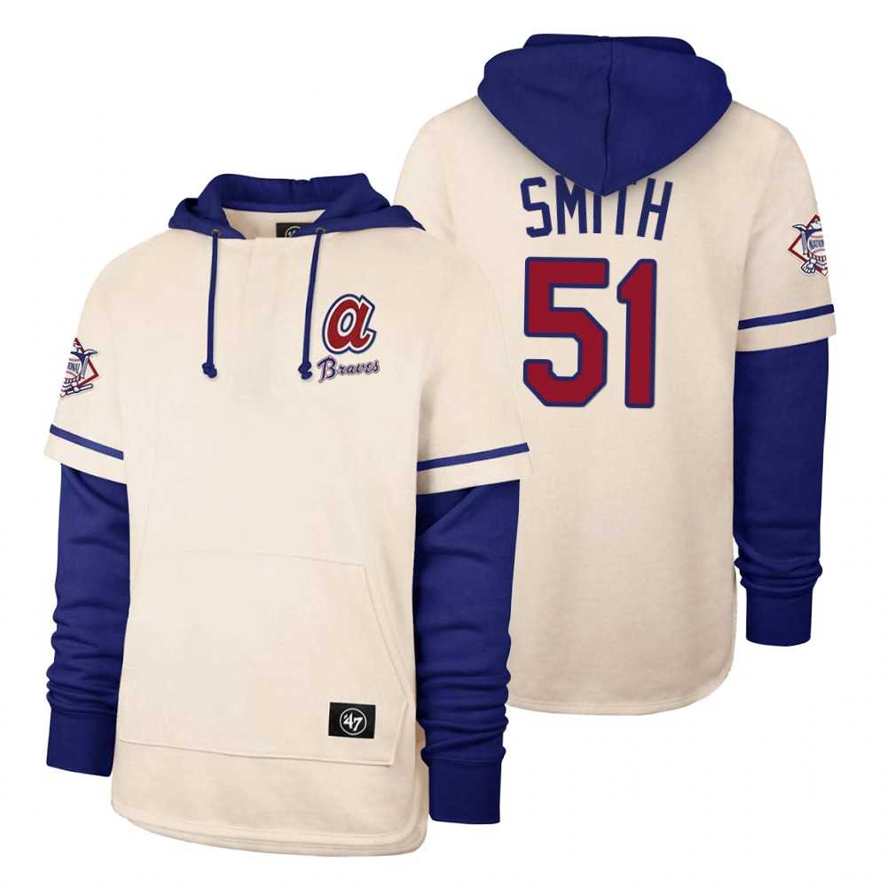 Men Atlanta Braves 51 Smith Cream 2021 Pullover Hoodie MLB Jersey